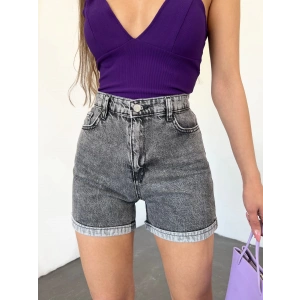 Duble Paça Yıkamalı Denim Şort