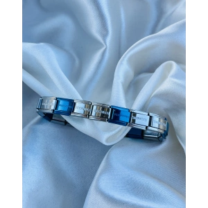 Gümüş-Mavi Asansörlü Çelik Bileklik