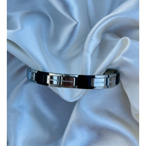 Gümüş-Siyah Asansörlü Çelik Bileklik