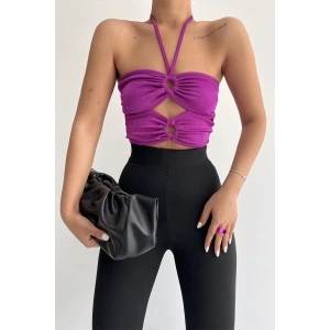 Halka Tokalı Cut Out Top Bluz Mor - 1514.9135.