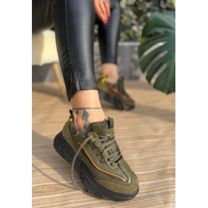 Imkea Yeşil Süet Turuncu Detaylı Spor Ayakkabı