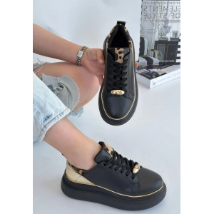 Jista Siyah Cilt Sarı Detaylı Bağcıklı Spor Ayakkabı