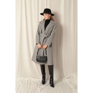 Kaşe Kumaş Allerli Kadın Gri Kaban