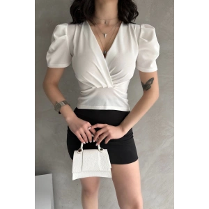 Kruvaze Yaka Karpuz Kol Crep Bluz