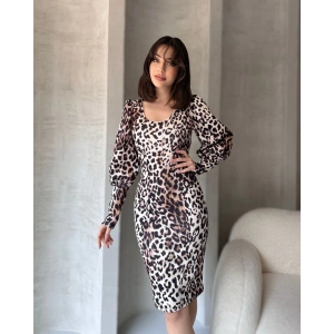 Leopar Desenli Midi Boy Elbise