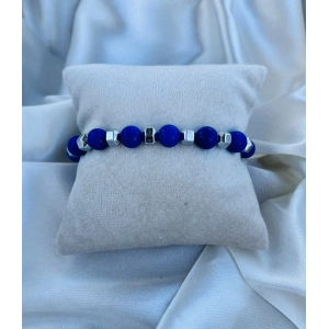 MAVİ CEYD-GÜMÜŞ FASETLİ HEMATİT DOĞAL TAŞ BİLEKLİK