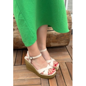 Minna Bej Cilt Dolgu Topuk Sandalet