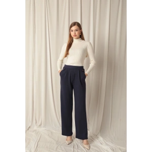 Modal Kumaş Yanları Düğmeli Kadın Lacivert Pantolon