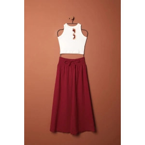 Müslin Kumaş Bol Pantolon-Bordo