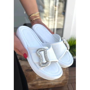 Rale Beyaz Cilt Tokalı Terlik