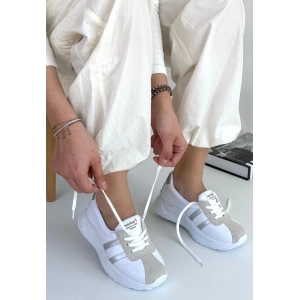 Shat Beyaz Cilt Gri Şeritli Spor Ayakkabı