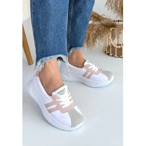 Shat Beyaz Cilt Pudra Şeritli Spor Ayakkabı