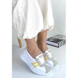 Shat Beyaz Cilt Sarı Şeritli Spor Ayakkabı