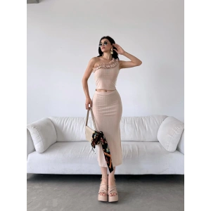 Tek Omuz Fırfır Detaylı Etek Ve Bluz Alt Üst Takım