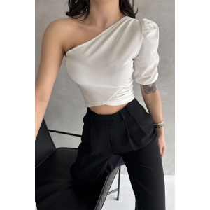 Tek Omuz Prenses Kol Crep Bluz
