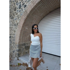 Tek Omuz Prenses Kol Crep Bluz - Ekru