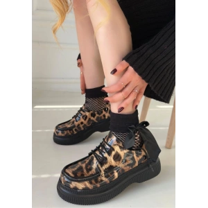 Teop Leopar Rugan Bağcıklı Babet Ayakkabı