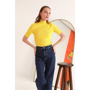 Triko Kumaş Balıkçı Fitilli Kadın  Bluz-Sarı