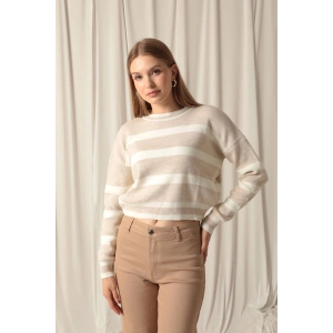 Triko Kumaş Çizgili Kadın Taş Kazak