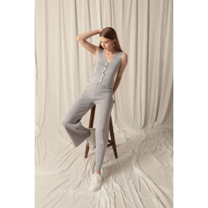 Triko Kumaş Yelekli Gri Kadın Takım