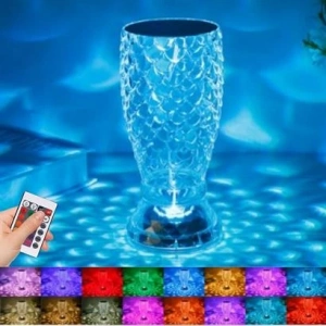 TUFEYO Balık Süzgeç Model USB Şarjlı Kumandalı 16Farklı Işık Modlu Masa Üstü Kristal Akrilik Led