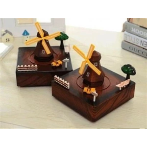 TUFEYO Dekoratif Mandallı Kurmalı Hareketli Arabalı Sesli Değirmen Müzik Kutusu