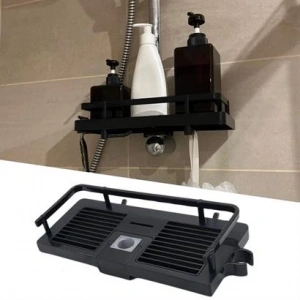 TUFEYO Duş Demirine Takılan Siyah Duş Sabunluk Organizeri Şampuan,Sabun,Lif Standı