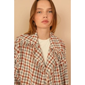 Tüvit Kumaş Uzun Kol Basen Boy Bol Kalıp Kadın Ceket-Taba