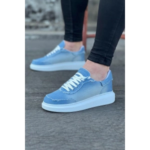 WG018 Buz Mavi Kot Kumaş Erkek Casual Ayakkabı