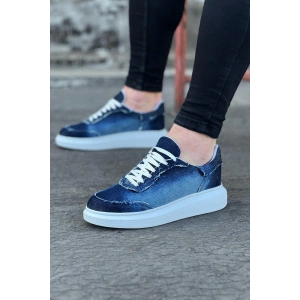 WG018 Koyu Mavi Kot Kumaş Erkek Casual Ayakkabı