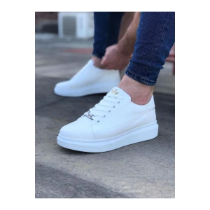 WG028 Beyaz Bağcıklı Kalın Taban Casual Erkek Ayakkabı