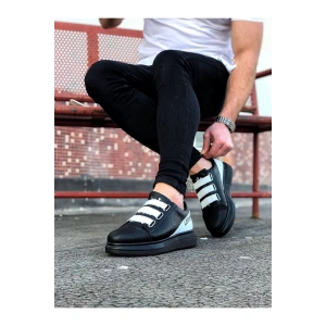 WG029 3 Bant Legend Kömür Beyaz Kalın Taban Casual Erkek Ayakkabı