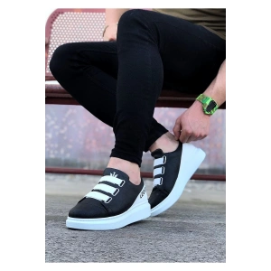 WG029 Siyah Beyaz Kalın Taban Casual Erkek Ayakkabı