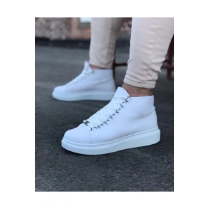 WG032 Beyaz Bağcıklı Sneakers  Yarım Bilek Bot