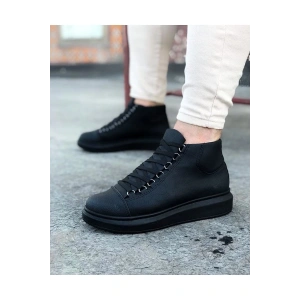 WG032 Kömür Bağcıklı Sneakers  Yarım Bilek Bot