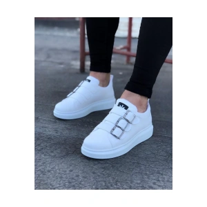 WG050 Beyaz Tokalı Kalın Taban Erkek Ayakkabı