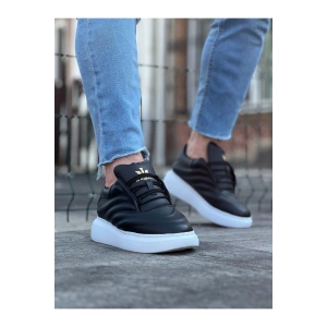 WG094 Siyah Cilt Erkek Casual Ayakkabı