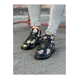 WG501 Siyah Desenli Kuru Kafa Boyalı Erkek Casual Ayakkabı