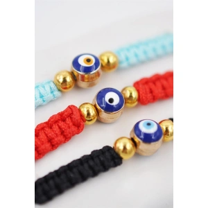 TUFEYO Nazar Boncuklu Kırmızı Mavi Siyah Renkli Ayarlanabilir Örgülü Hediyelik Bijuteri Elyapım İp