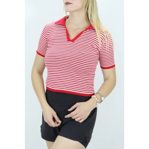 Polo Yaka Çizgili Tişört Kırmızı - 140.055