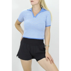 Polo Yaka Çizgili Tişört Mavi - 140.055