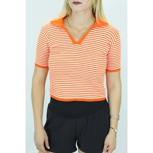 Polo Yaka Çizgili Tişört Turuncu - 140.055