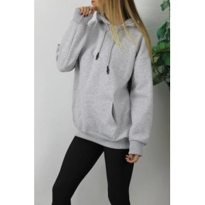 Üç İplik Kapşonlu Sweat Gri - 2410.2022