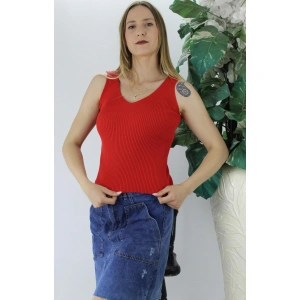 V Yaka Fitilli Triko Atlet Kırmızı - Lks1262.32