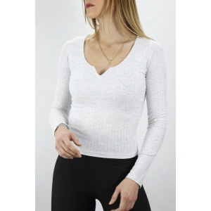 V Yaka Klipsli Bluz Açıkgri - 117.645