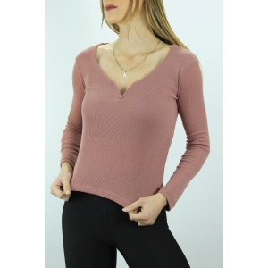 V Yaka Klipsli Bluz Pudra - 117.645