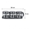 TUFEYO  Siyah 3lü Standlı Kapaklı Kaşıklı Cam Hava Sızdırmaz Baharatlık Takımı KC-386