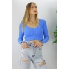 Büzgülü Fitilli Bluz Mavi  - 94574