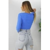 Büzgülü Fitilli Bluz Mavi  - 94574