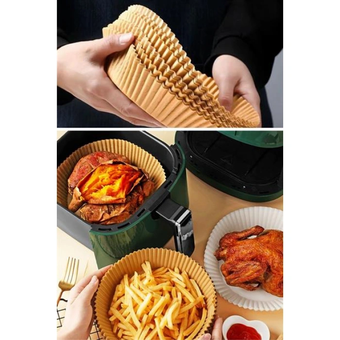 50 Adet Air Fryer Pişirme Kağıdı Tek Kullanımlık Hava Fritöz Yağ Geçirmez Yapışmaz Tabak Model
